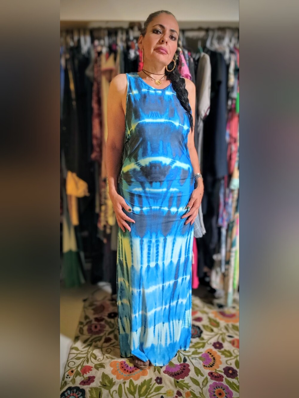 Tie-Dye Blue Sleeveless Maxi Dress